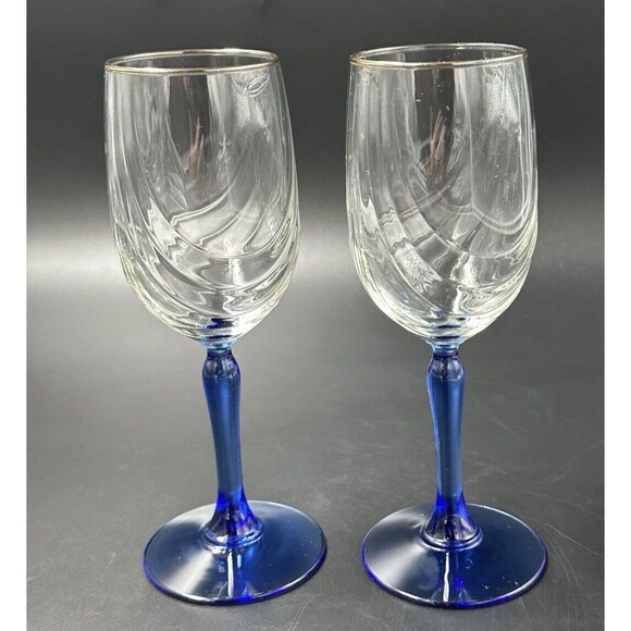 Vintage Lenox Cobalt Blue Stemmed Swag Draped Wine Glass Goblets with Gold Rim 2 - Picture 1 of 6